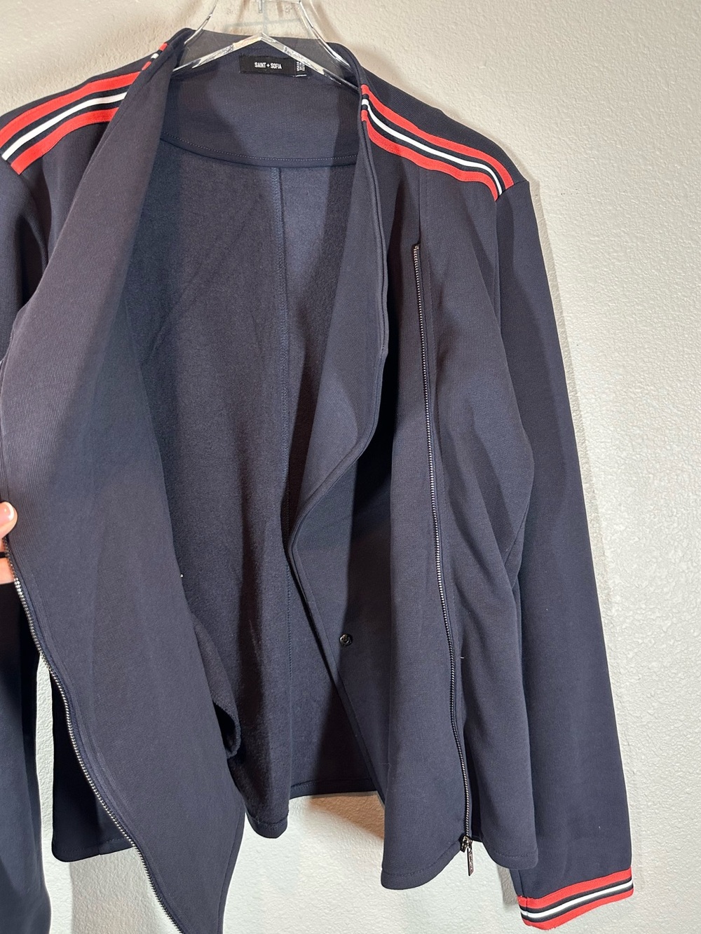 SAINT & SOFIA Women's 14 Navy Asymmetrical Zip Fleece Sweatshirt Mock Neck - Picture 6 of 11